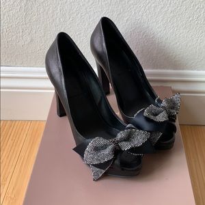 Little Bow Tweed Platform Peep Toe Heels